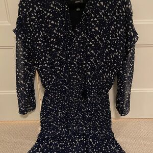 Aqua -Navy Blue Patterned Dress
